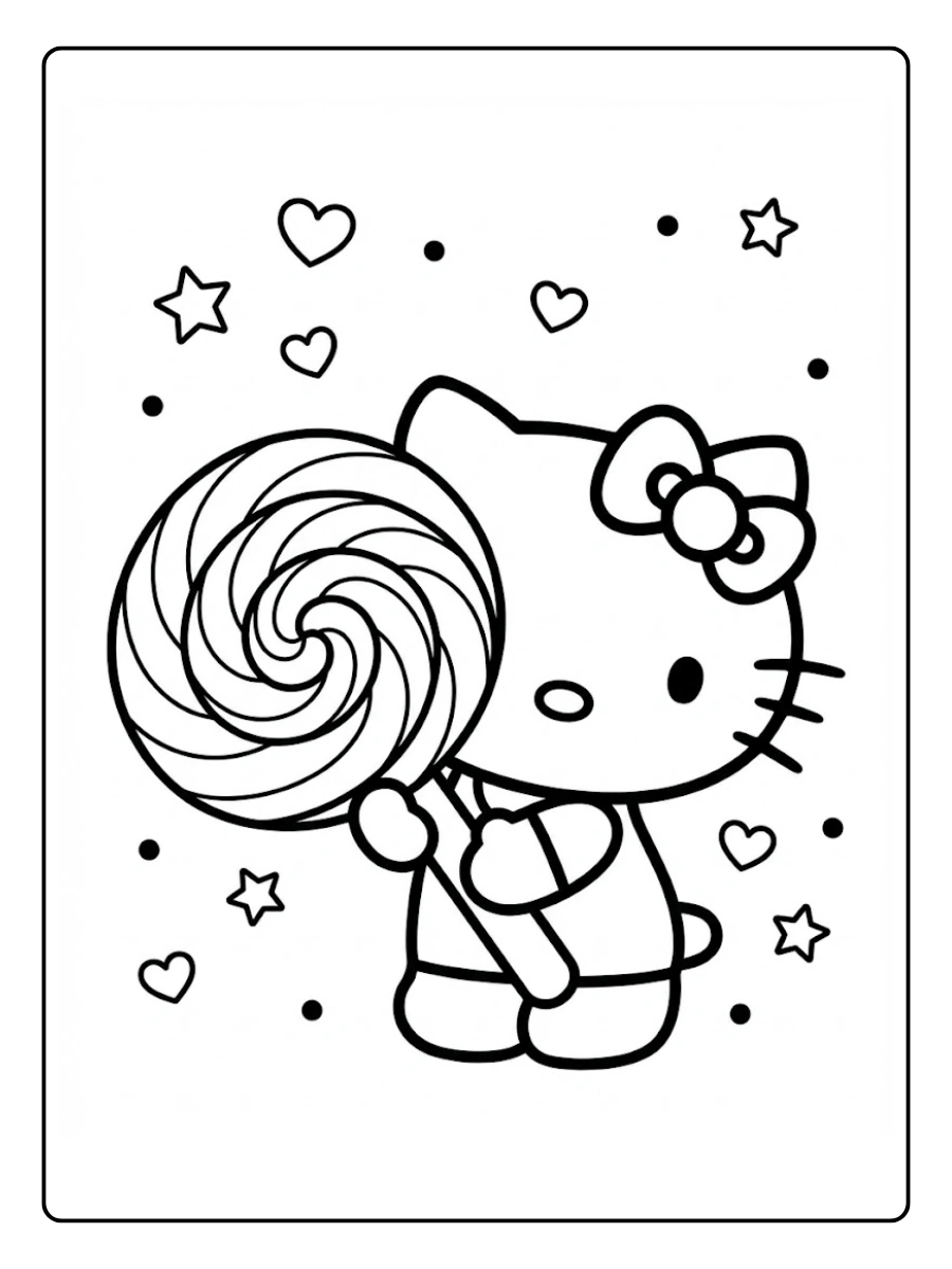 Coloriage Hello Kitty tenant une sucette géante