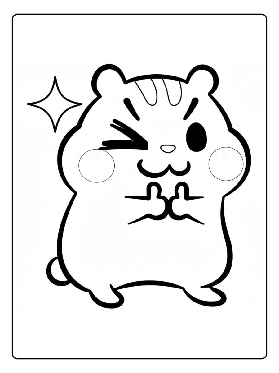 Coloriage Kawaii Animaux Hamster Malicieux et Simple