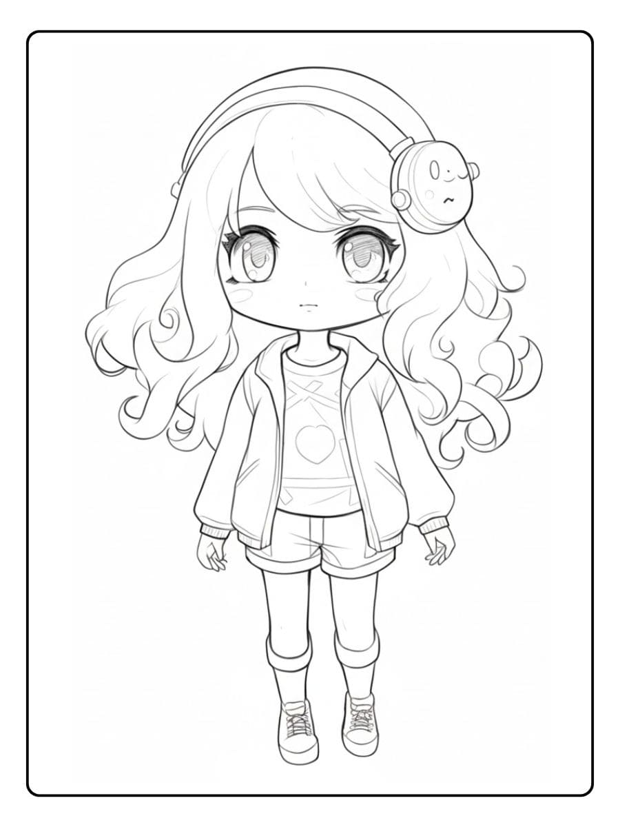 Coloriage Kawaii Fille avec Cœur Adorable et Simple