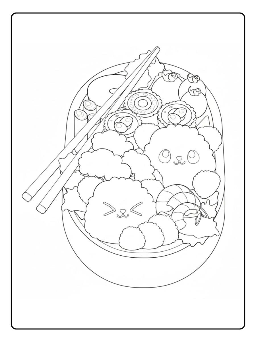 Coloriage Kawaii Nourriture Japonaise Bento Panda Mignon