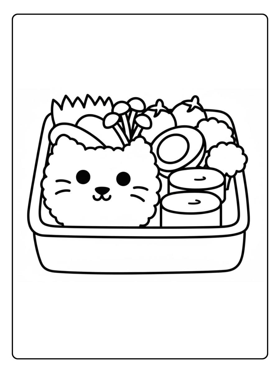 Coloriage Kawaii Nourriture Japonaise Boîte Bento Complète