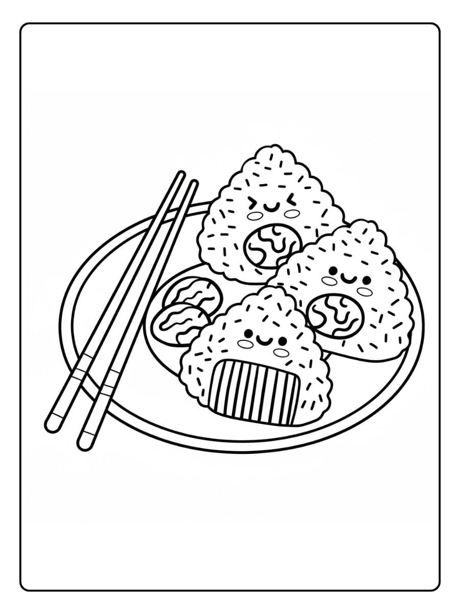Coloriage Kawaii Nourriture Japonaise Onigiri Mignons