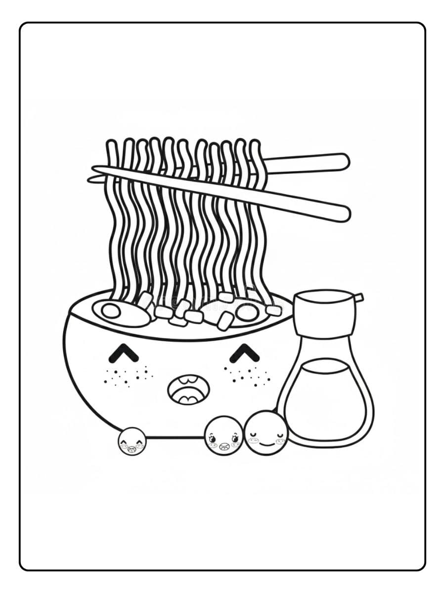 Coloriage Kawaii Nourriture Japonaise Ramen Joyeux et Simple