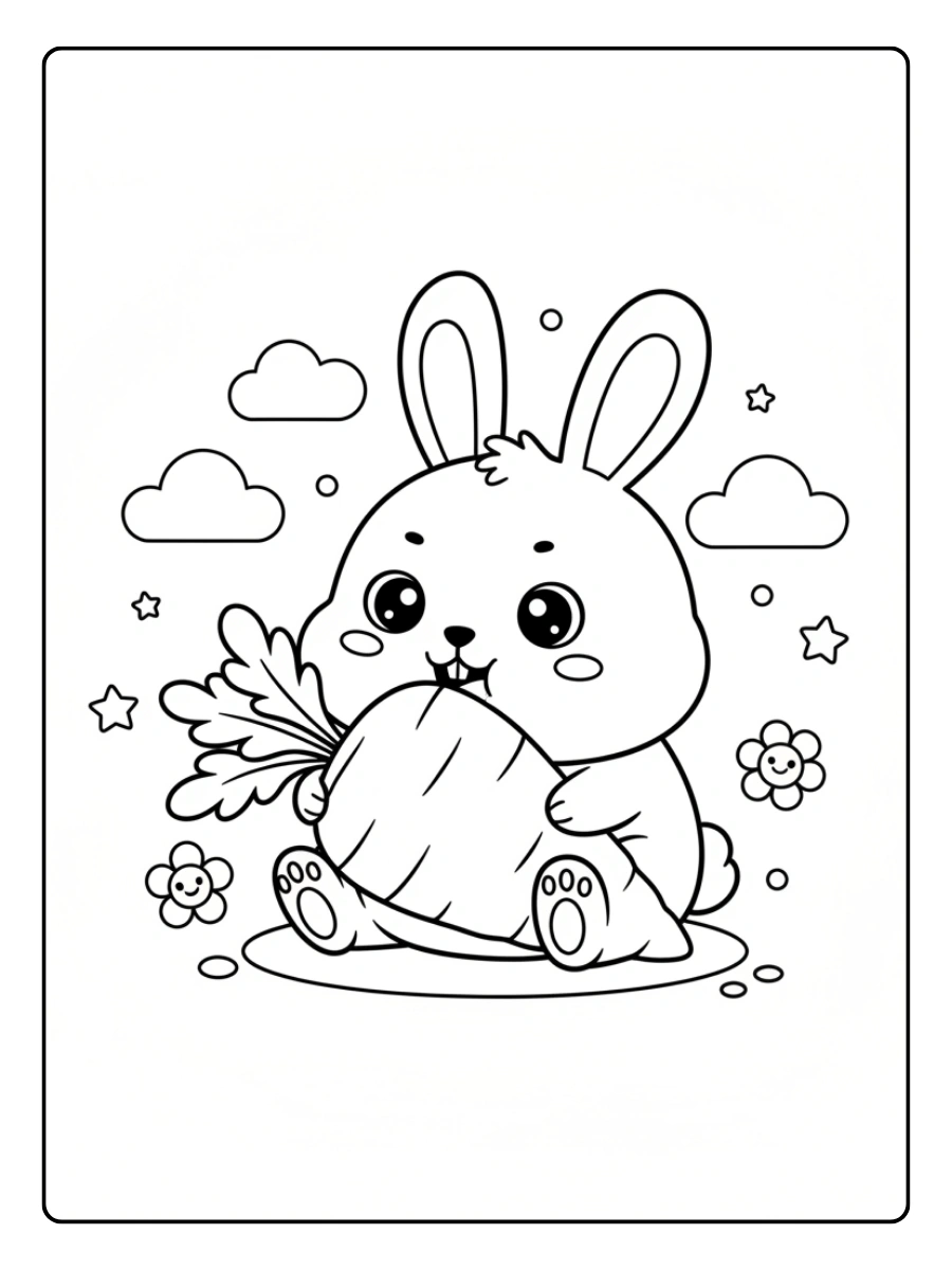 Coloriage Lapin mignon mangeant une carotte géante