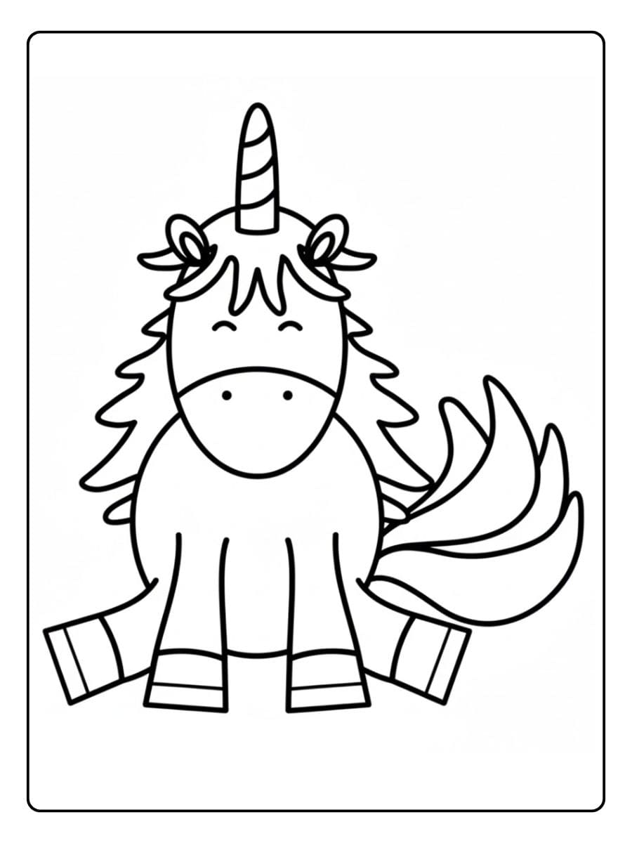 Coloriage Licorne Kawaii Assise et Joyeuse