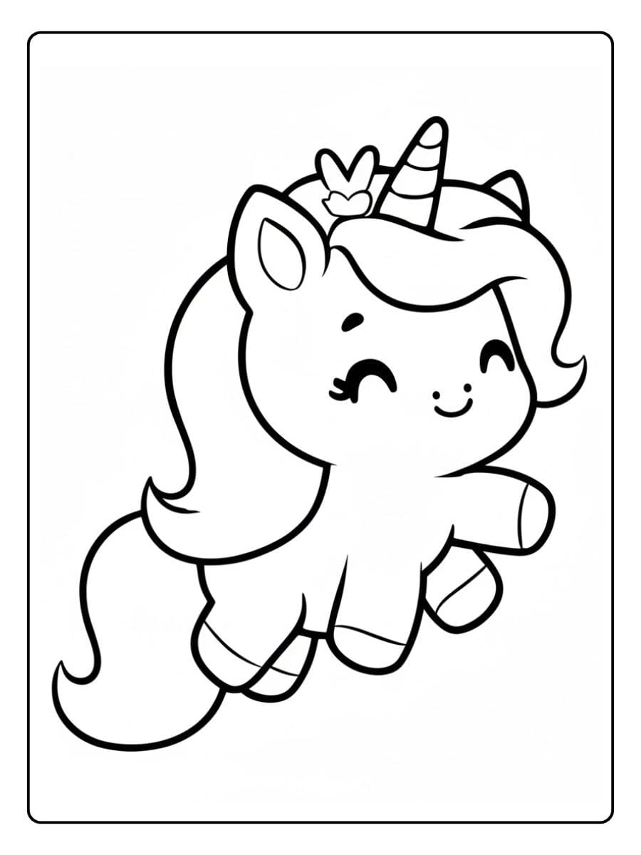 Coloriage Licorne Kawaii Magique et Mignonne