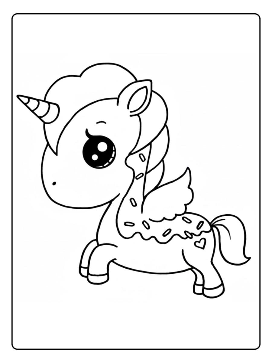 Coloriage Licorne Kawaii Simple Contours Épais et Mignons