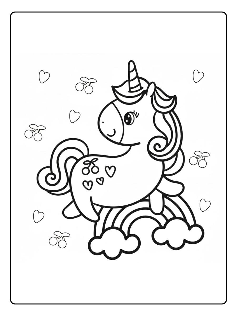 Coloriage Licorne Kawaii sur Arc en ciel Mignonne et Magique