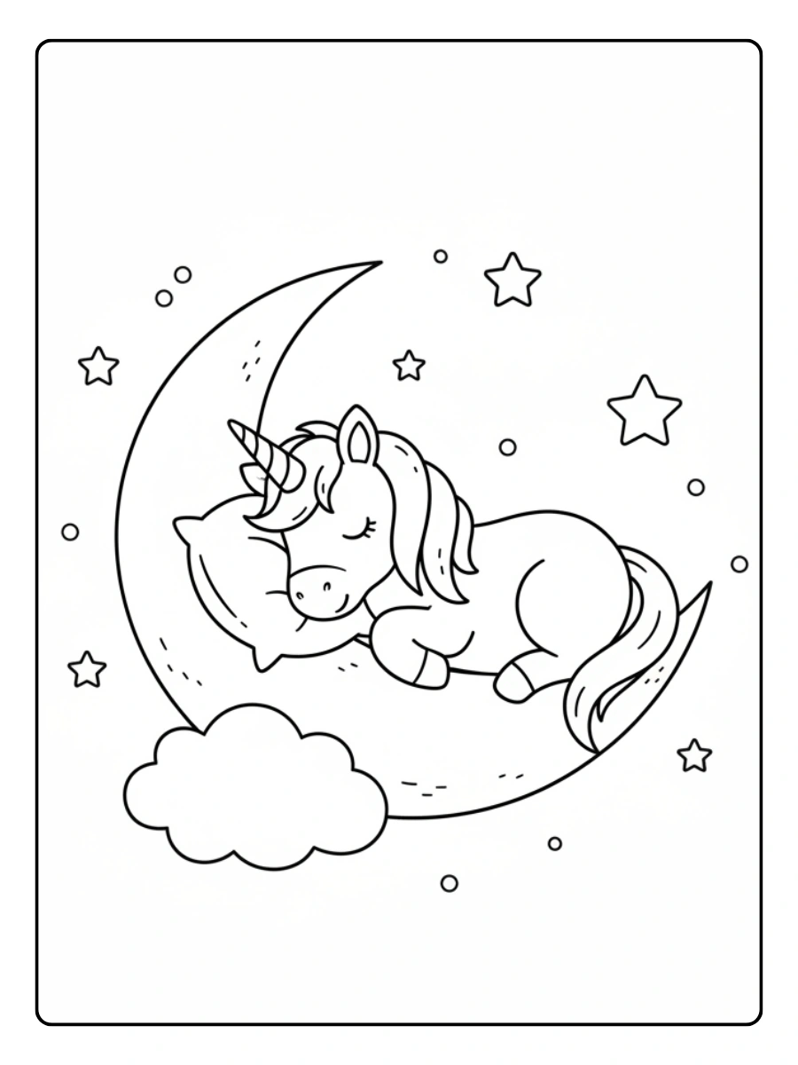 Coloriage Licorne dormeuse Kawaii