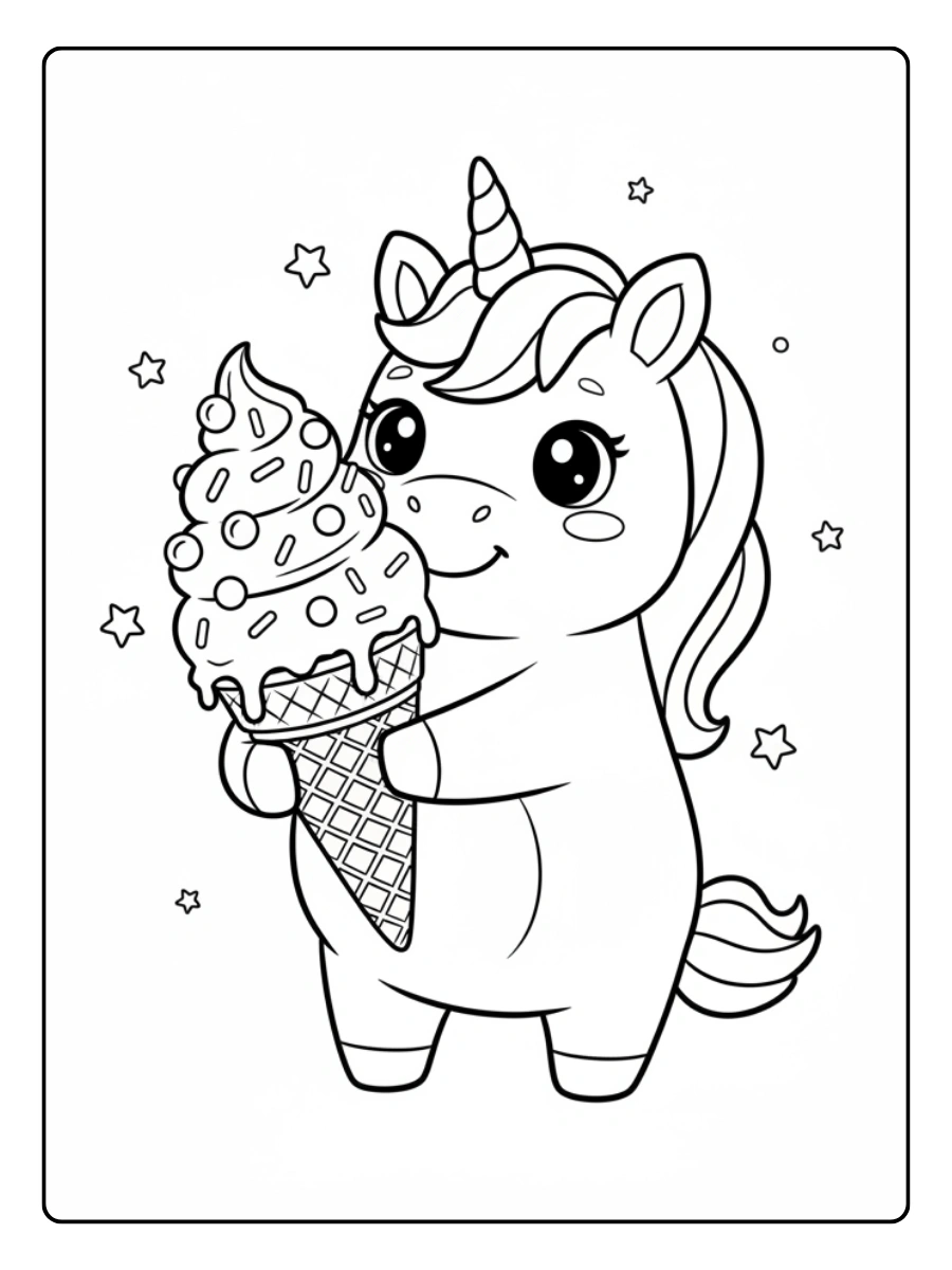 Coloriage Licorne glace Kawaii