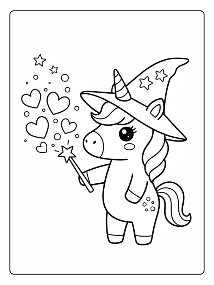 Coloriage Licorne magicienne Kawaii