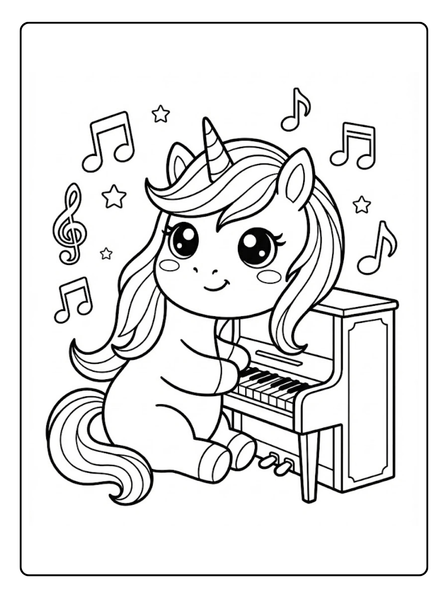 Coloriage Licorne musicale Kawaii