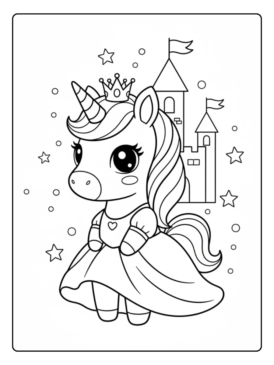 Coloriage Licorne princesse Kawaii