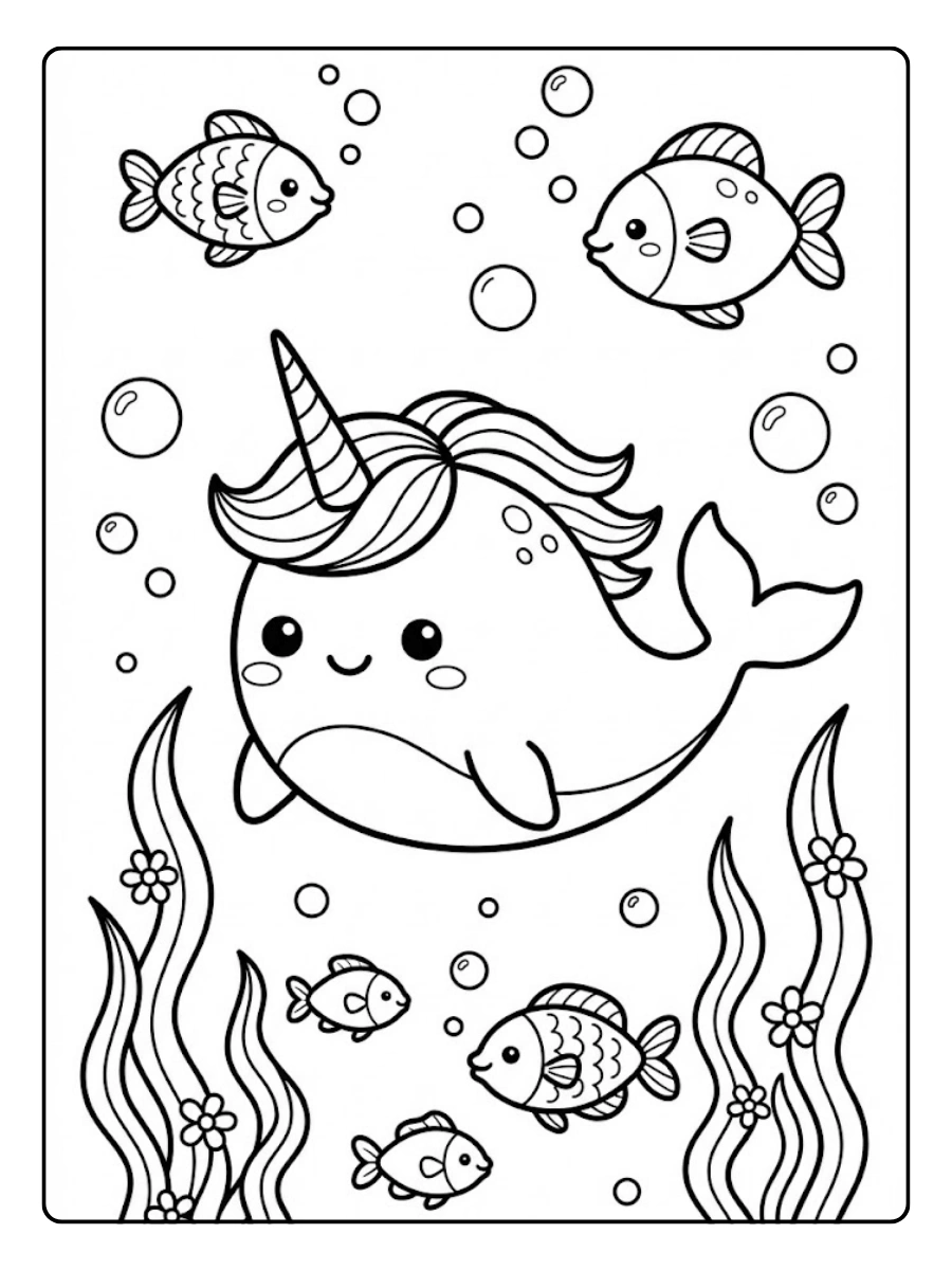 Coloriage Licorne sous marine Kawaii