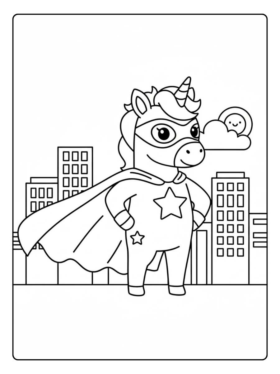 Coloriage Licorne super héros Kawaii