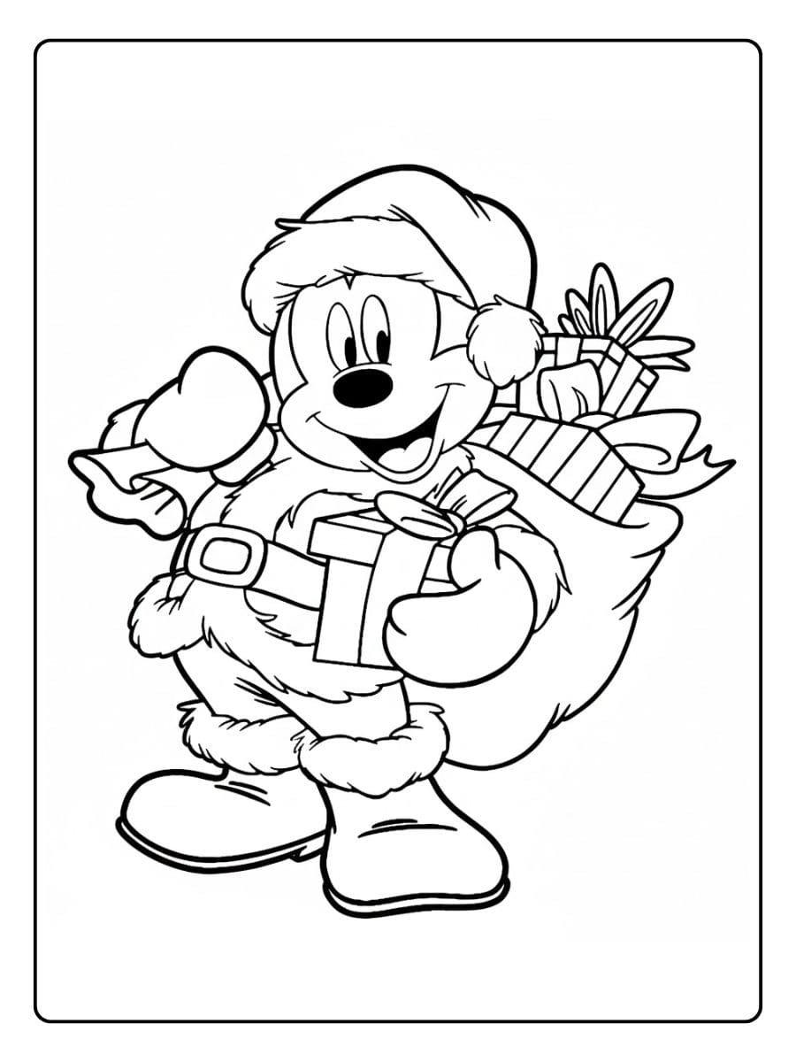 Coloriage Mickey et Minnie Noël Joyeuses Fêtes avec les Personnages Disney