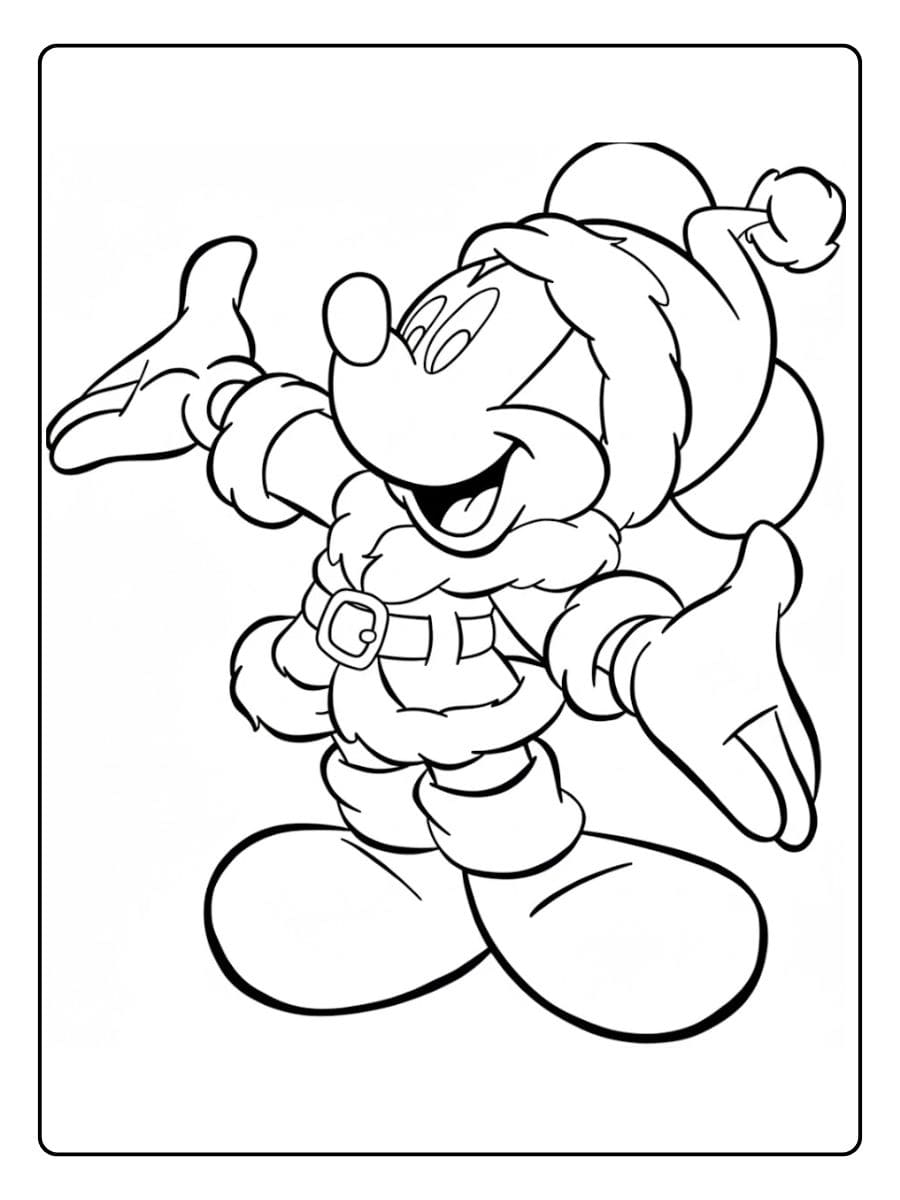 Coloriage Mickey et Minnie Noël Le Père Noël arrive!