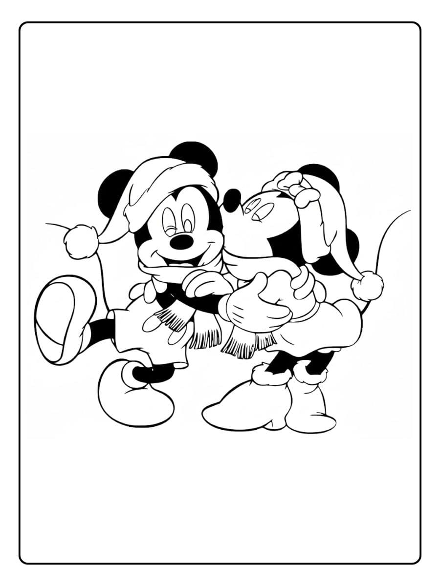 Coloriage Mickey et Minnie Noël Les Amoureux de Disney en Ligne