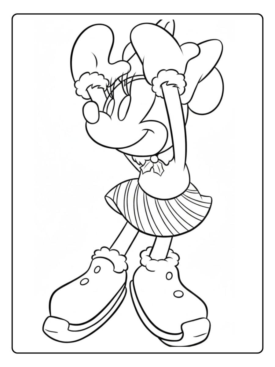 Coloriage Mickey et Minnie Noël Minnie Souris en Tenue d'Hiver