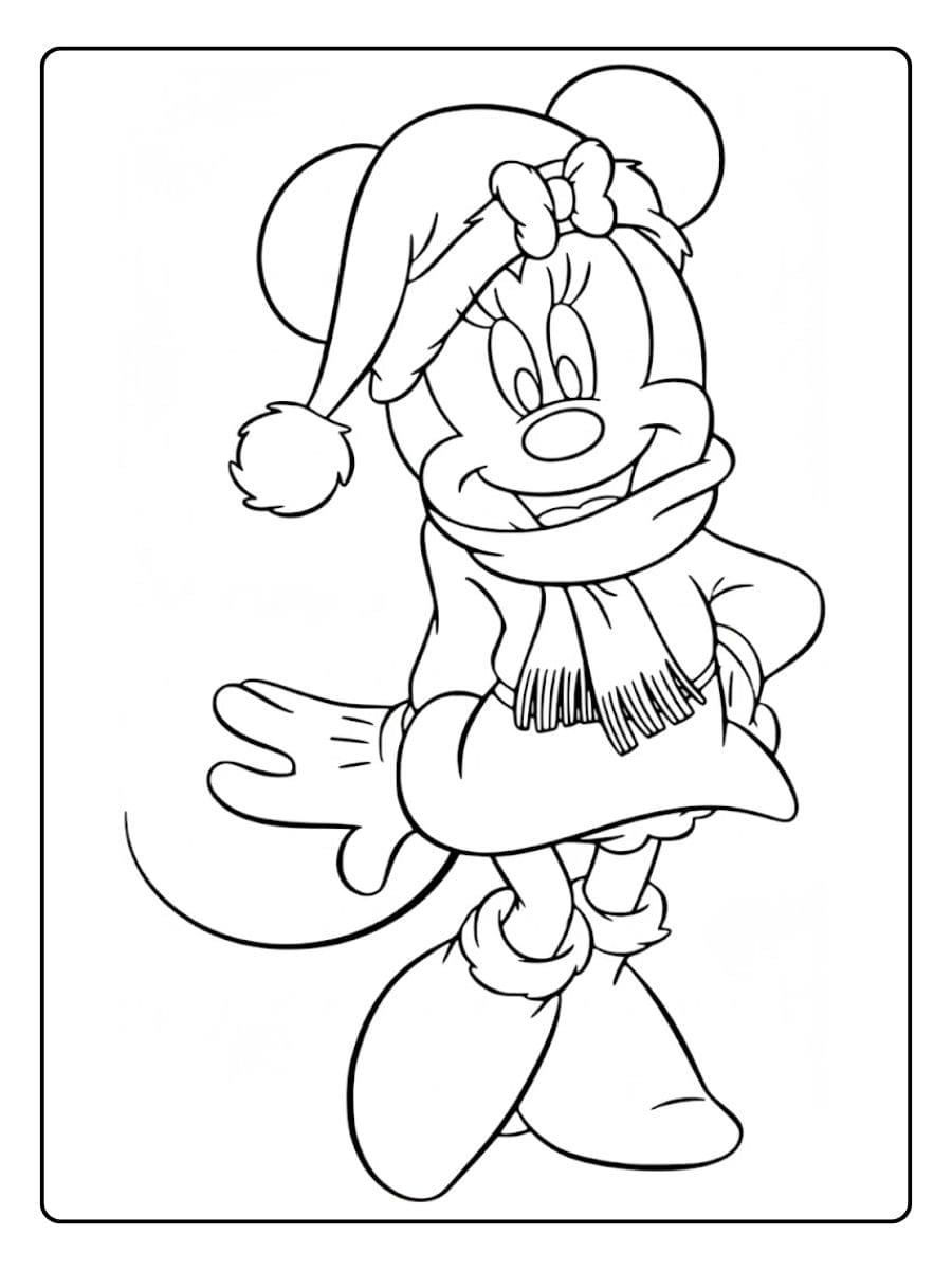 Coloriage Mickey et Minnie Noël Minnie avec son écharpe d'hiver
