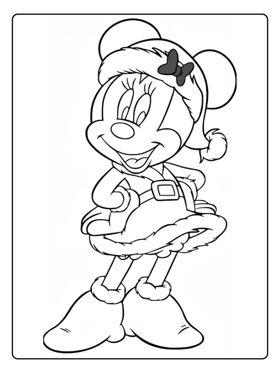 Coloriage Mickey et Minnie Noël tenue de Mère Noël de Minnie