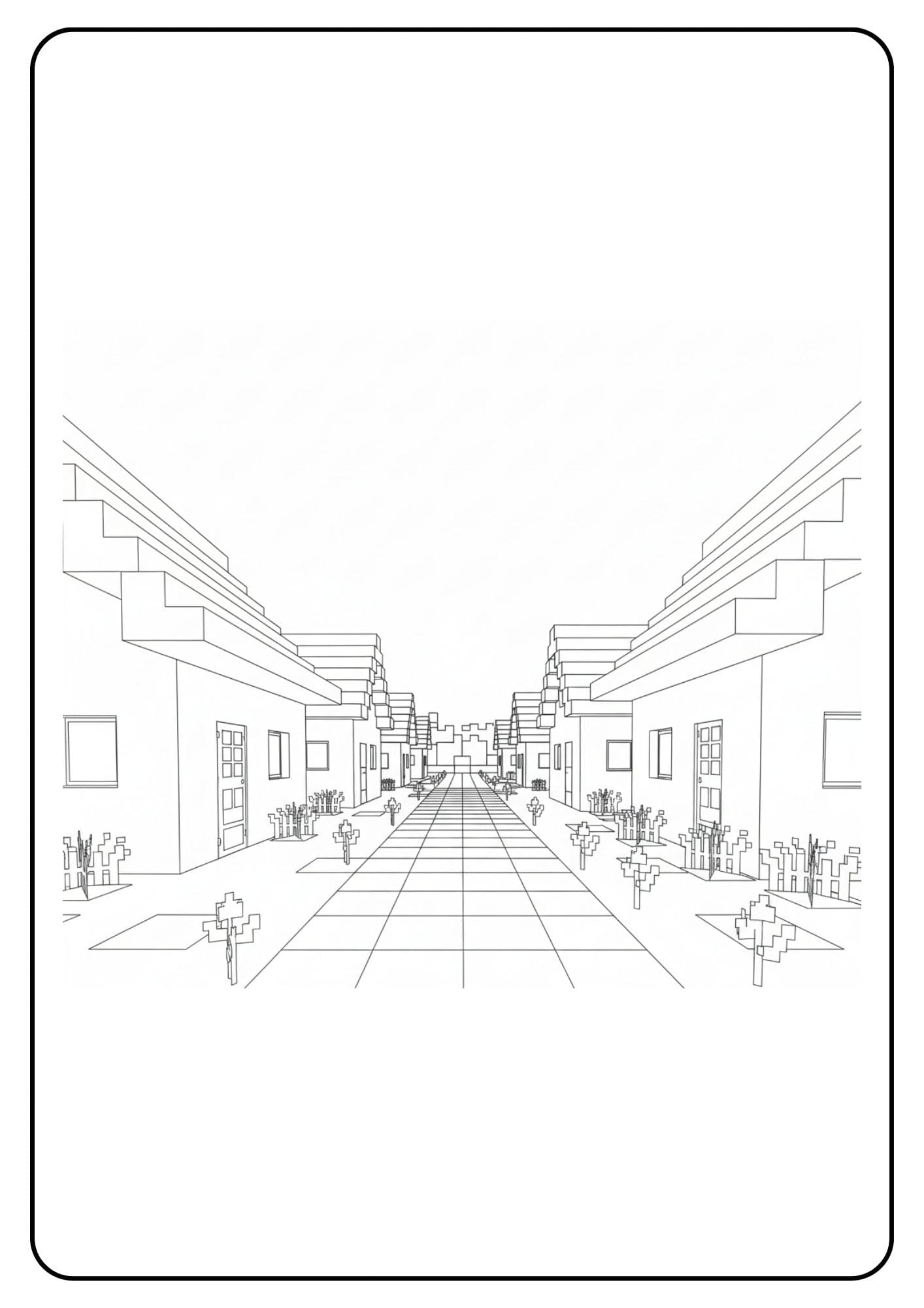 Coloriage Minecraft village chemin