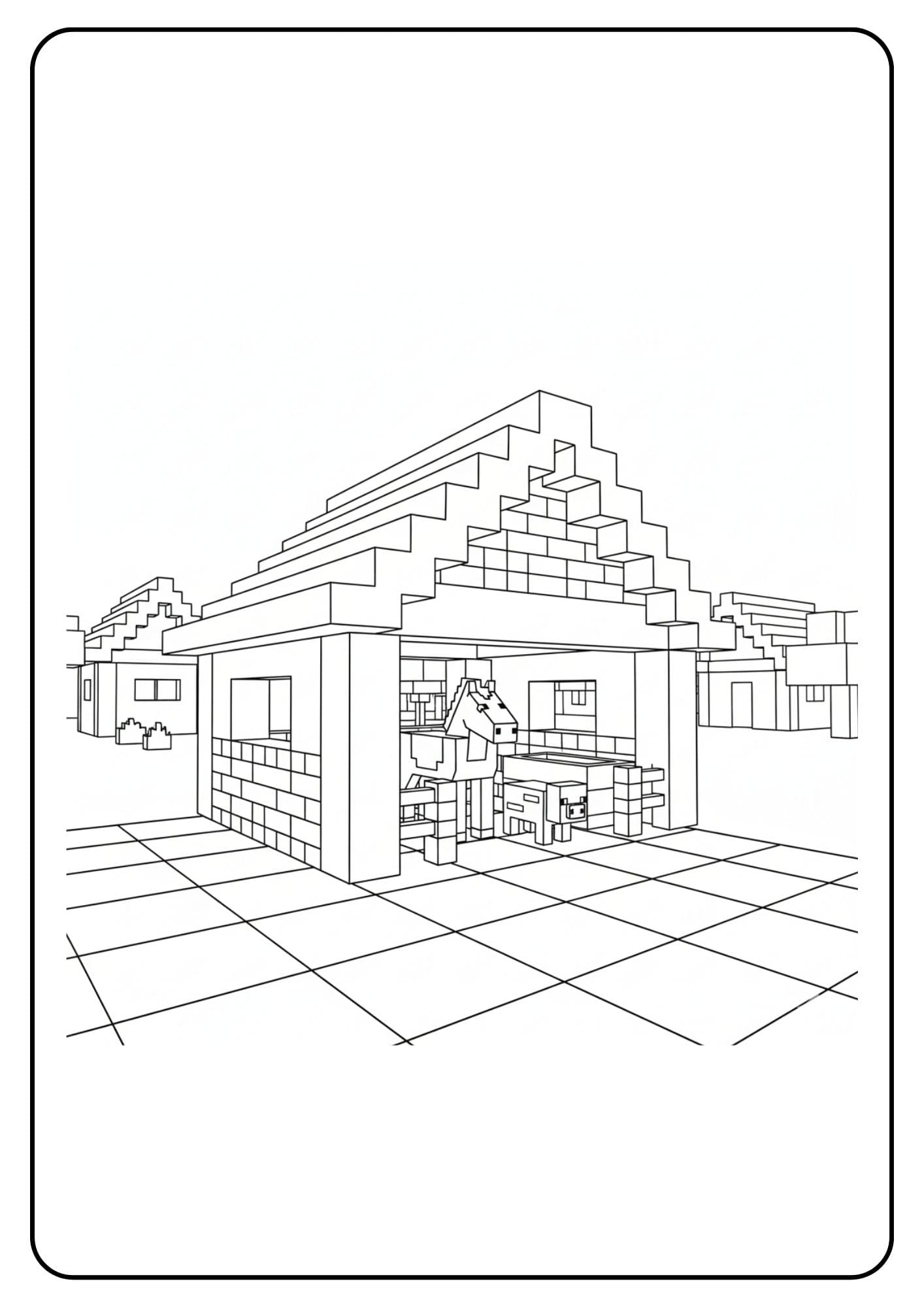 Coloriage Minecraft village étable