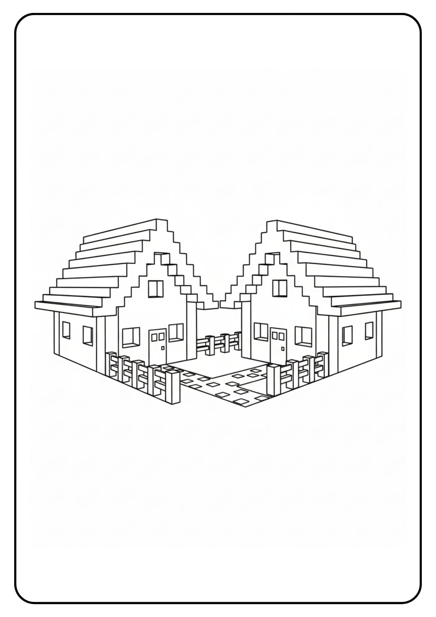 Coloriage Minecraft village maisons