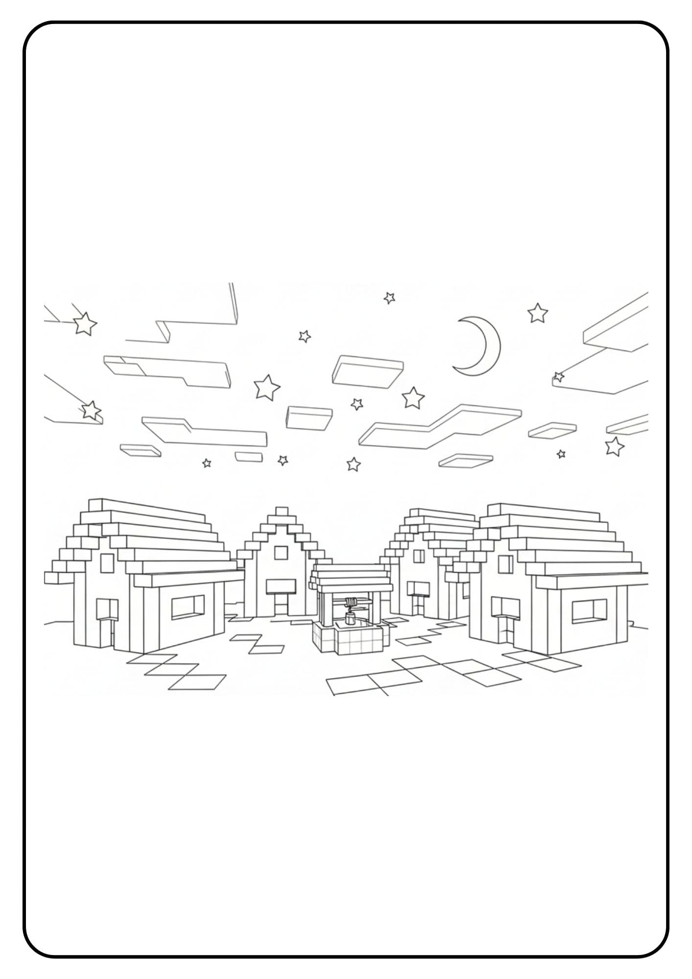 Coloriage Minecraft village nuit