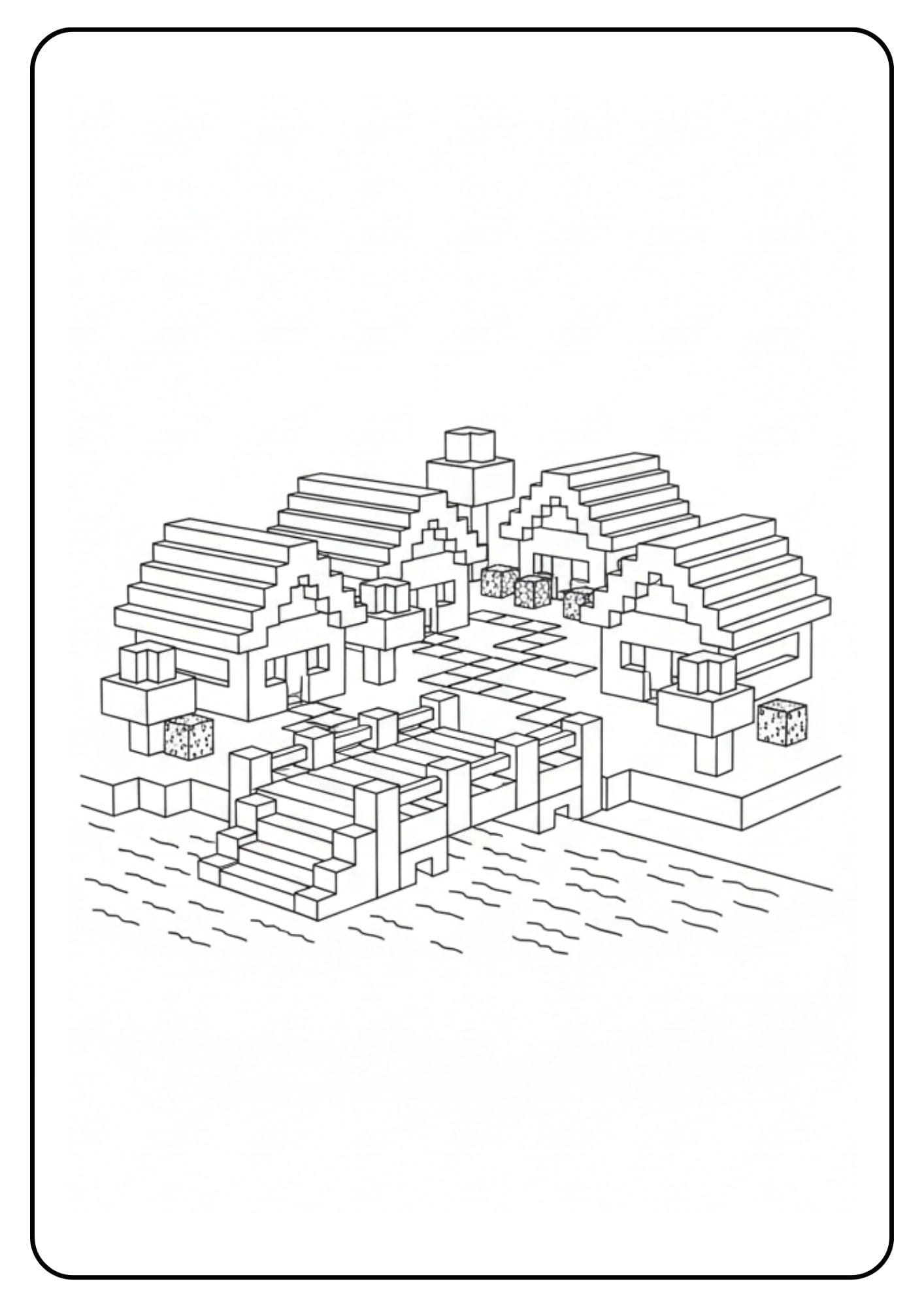 Coloriage Minecraft village pont