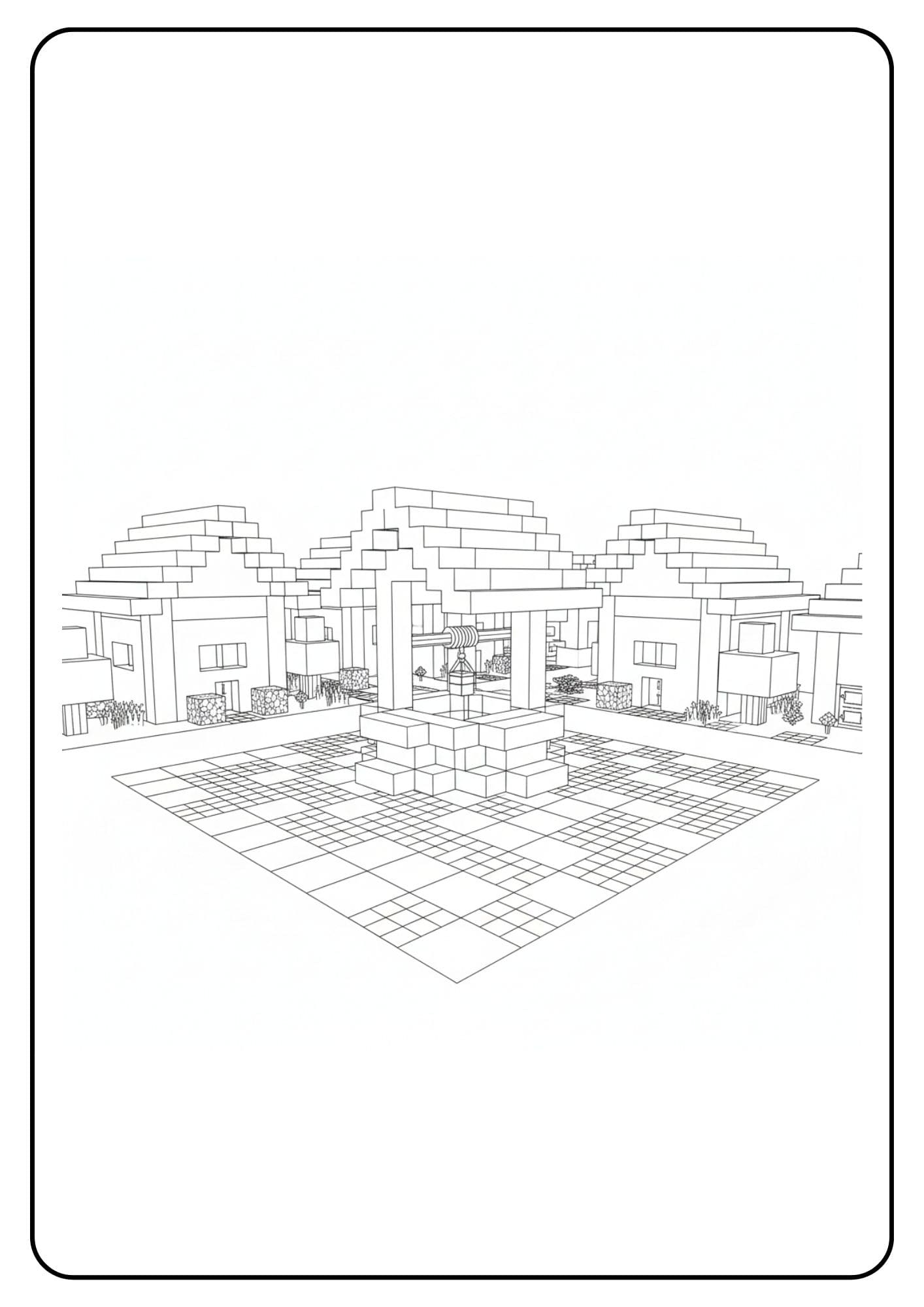 Coloriage Minecraft village puits