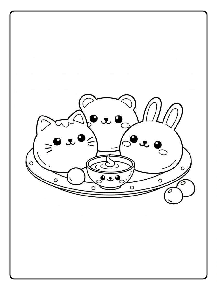 Coloriage Mochi kawaii en forme d’animaux
