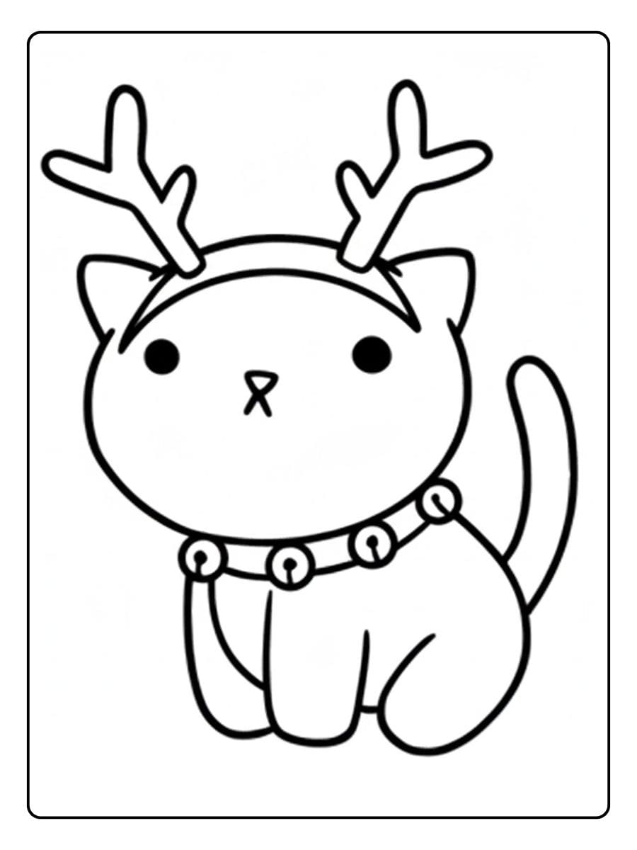Coloriage Noël Kawaii Chat déguisé en renne