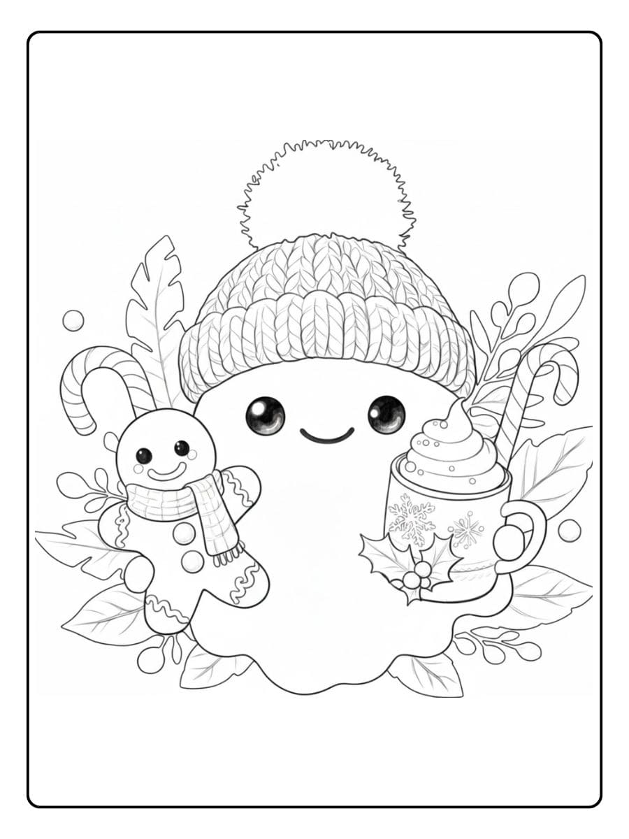 Coloriage Noël Kawaii Mignon Renne Souriant