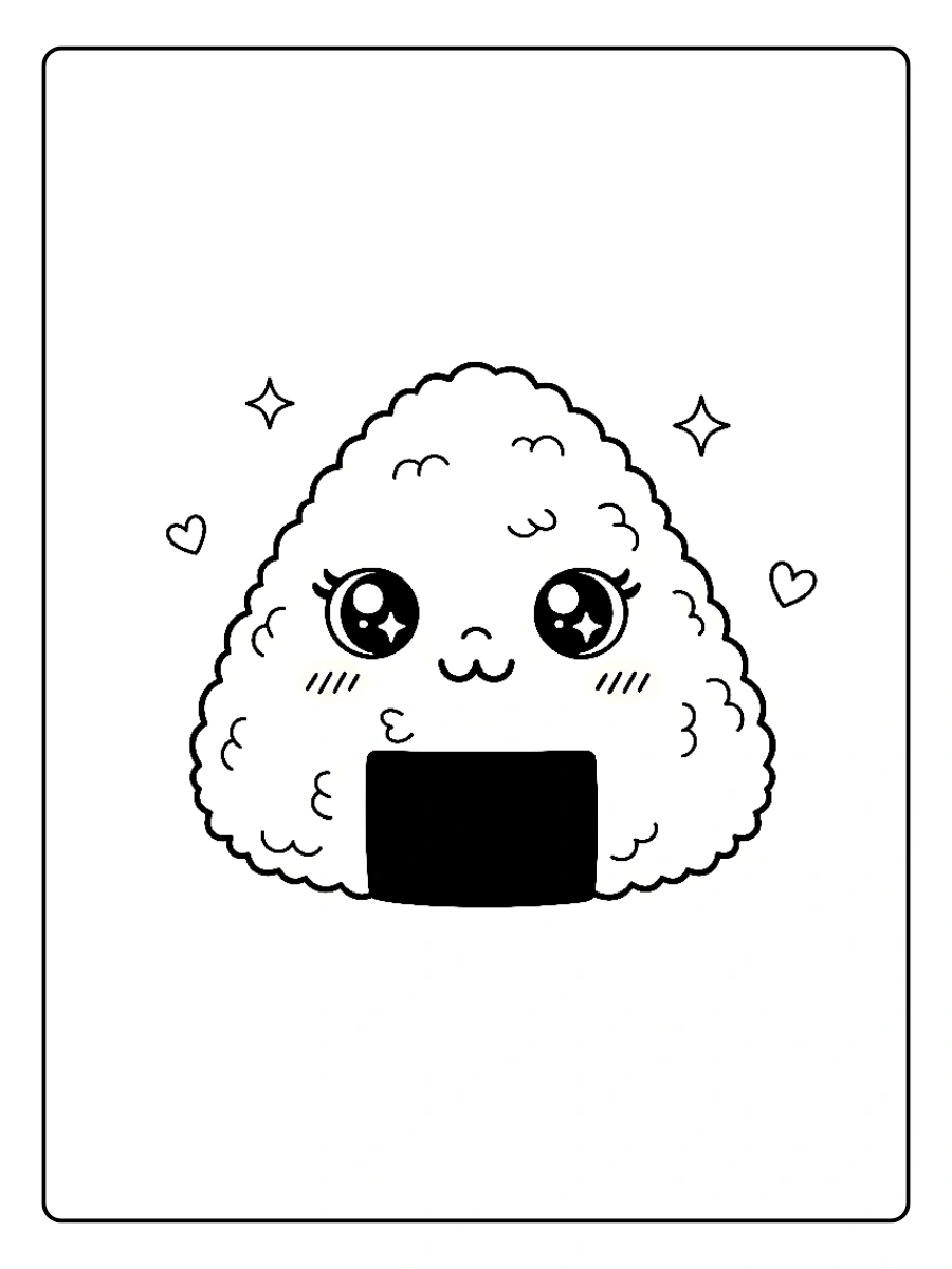 Coloriage Onigiri souriant avec des petites joues roses