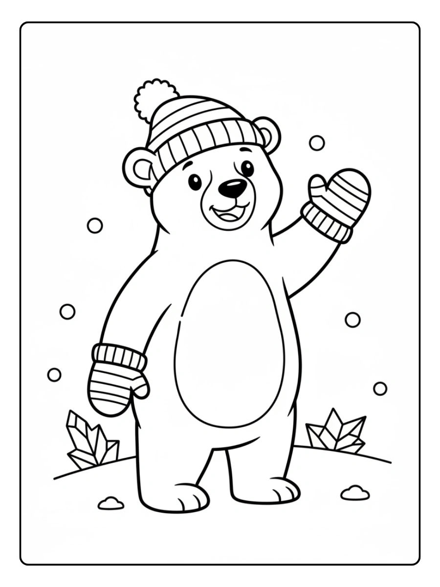 Coloriage Ours polaire avec un bonnet et des moufles