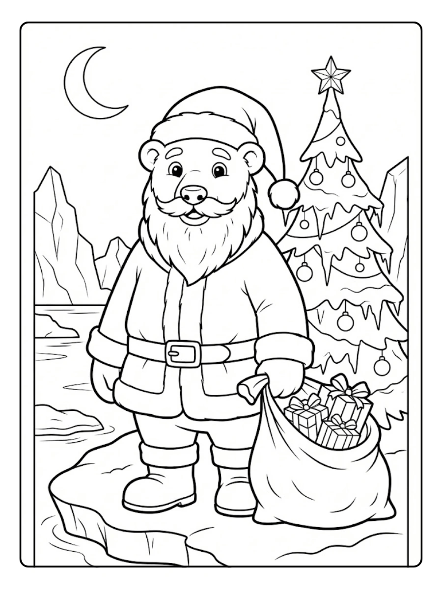 Coloriage Ours polaire déguisé en Père Noël