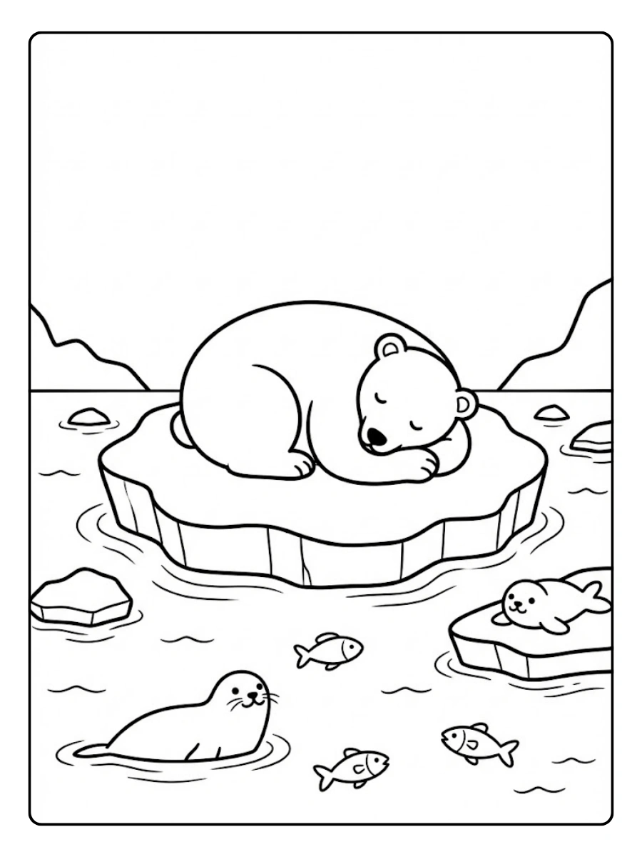 Coloriage Ours polaire endormi sur un iceberg