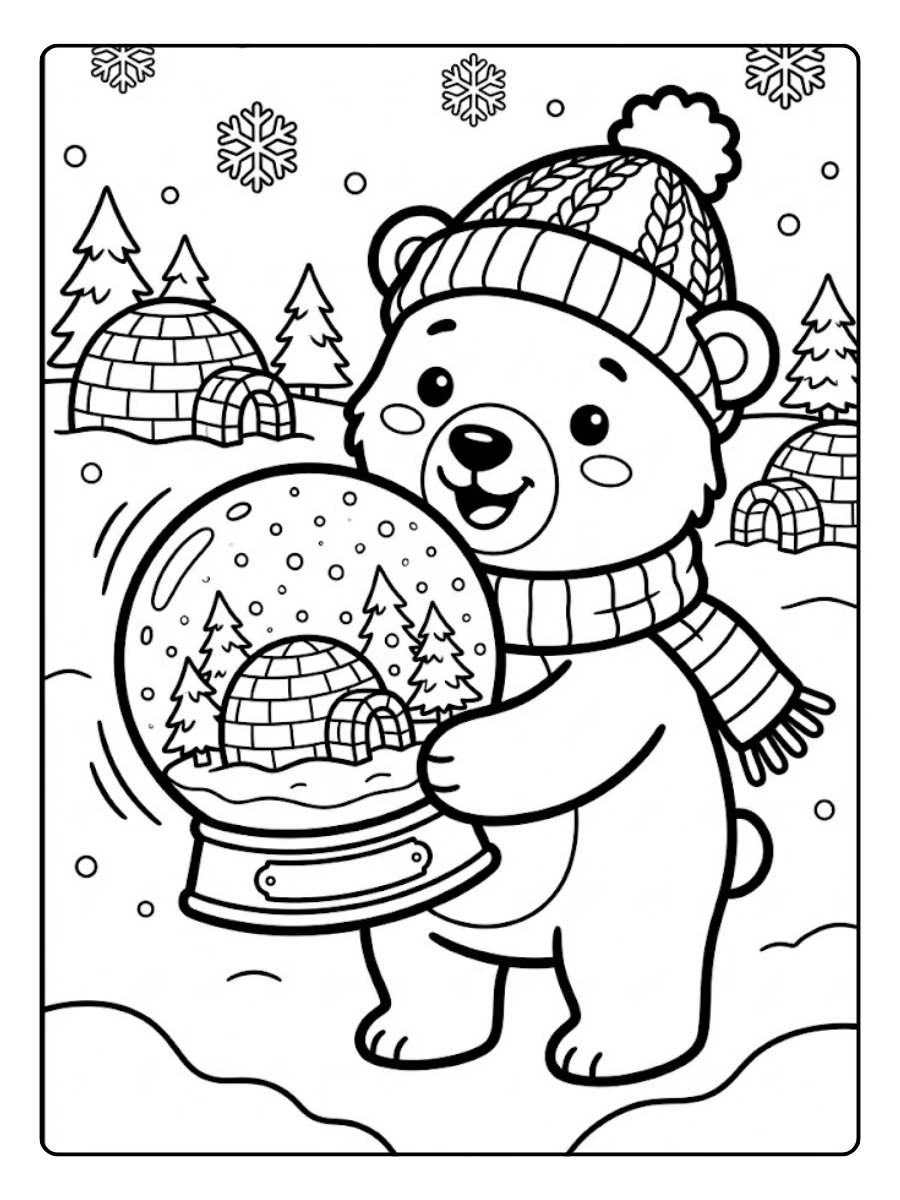 Coloriage Ours polaire jouant au ballon de neige