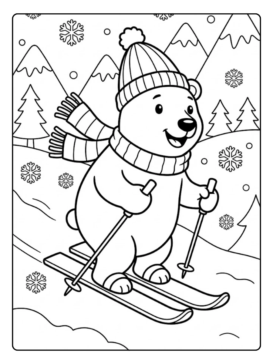 Coloriage Ours polaire qui fait du ski