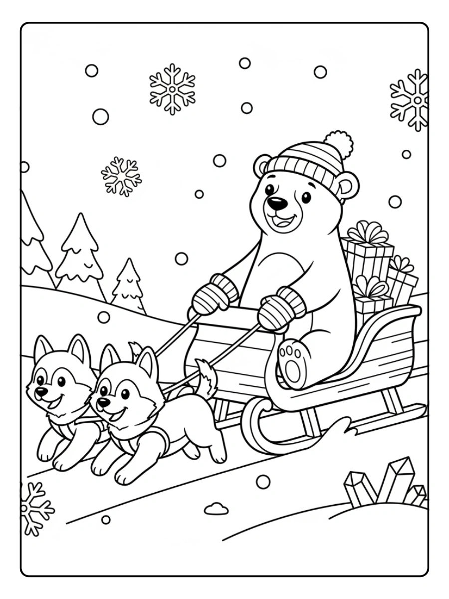 Coloriage Ours polaire sur un traîneaurs polaire