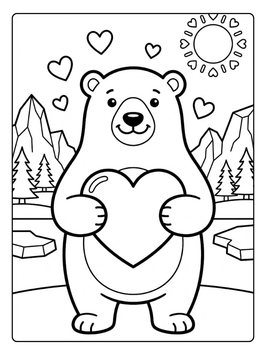 Coloriage Ours polaire tenant un cœur