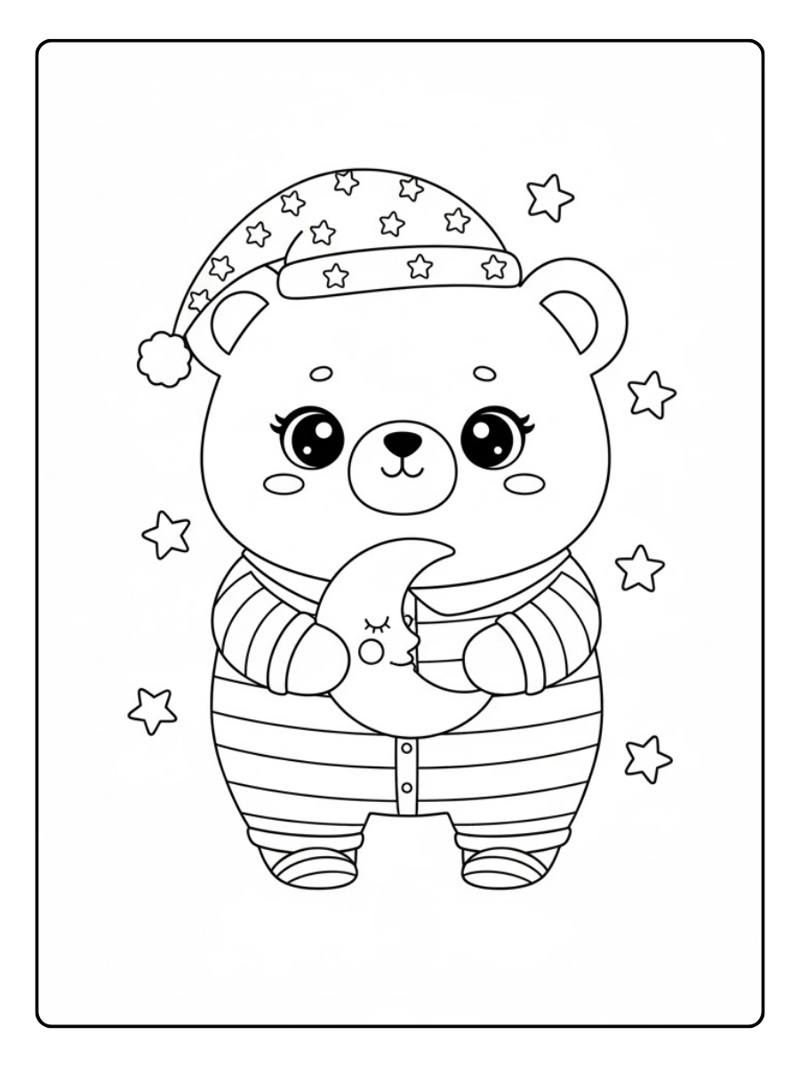 Coloriage Ourson kawaii en pyjama