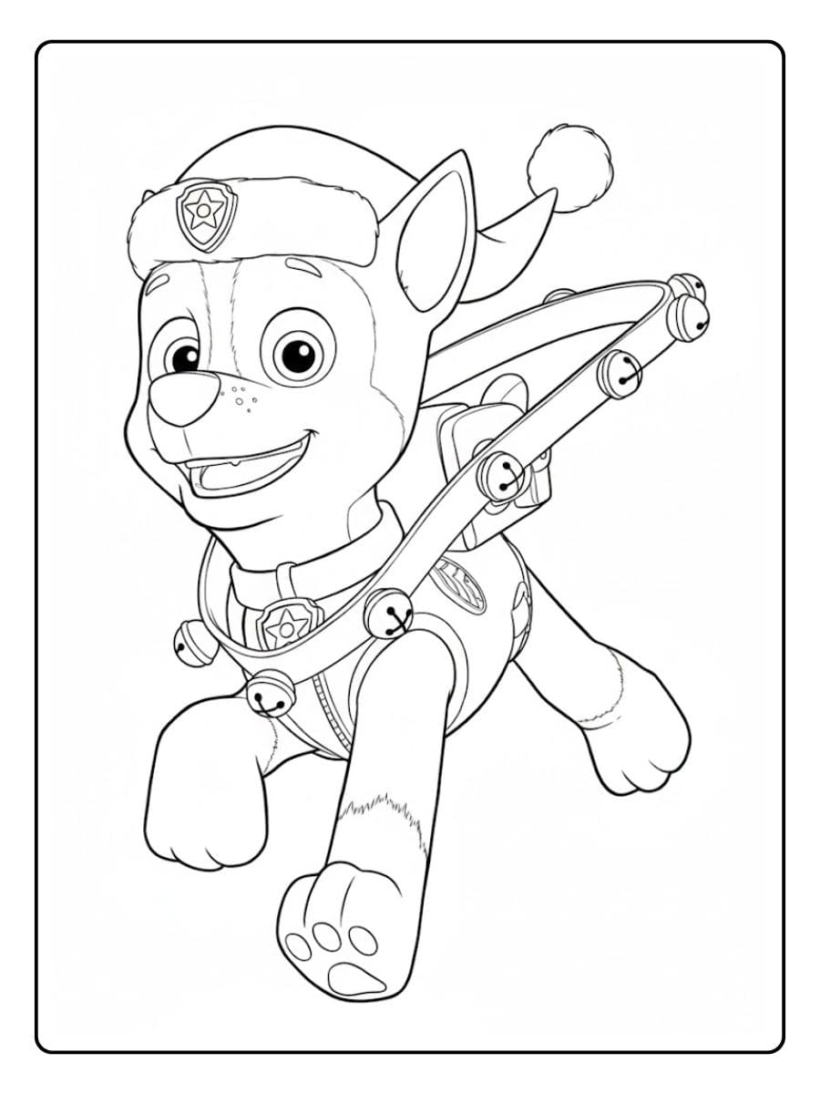 Coloriage Pat Patrouille Noël Chase prêt pour la fête