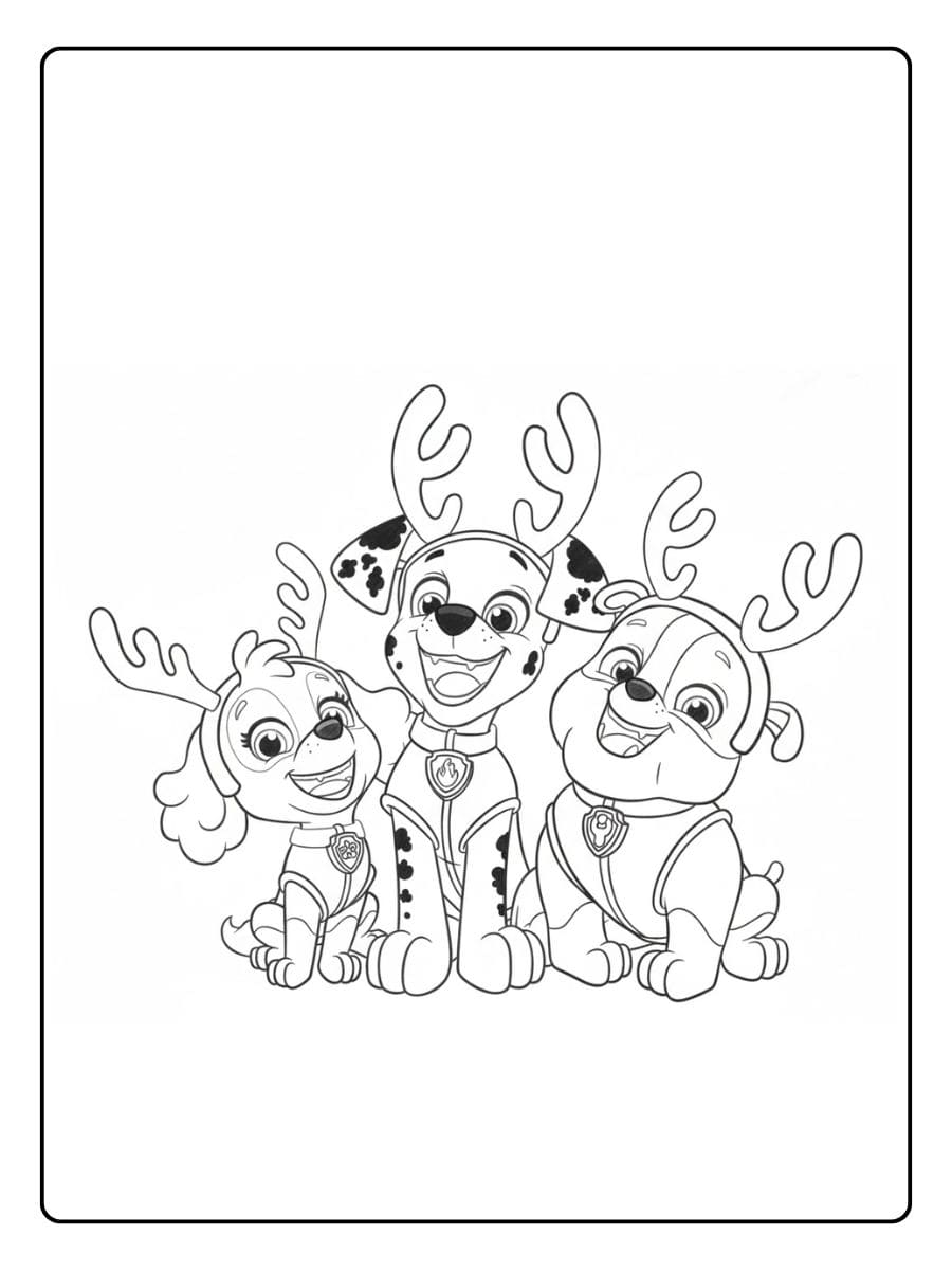 Coloriage Pat' Patrouille Noël Chiens Sauveteurs en Mission Hivernale