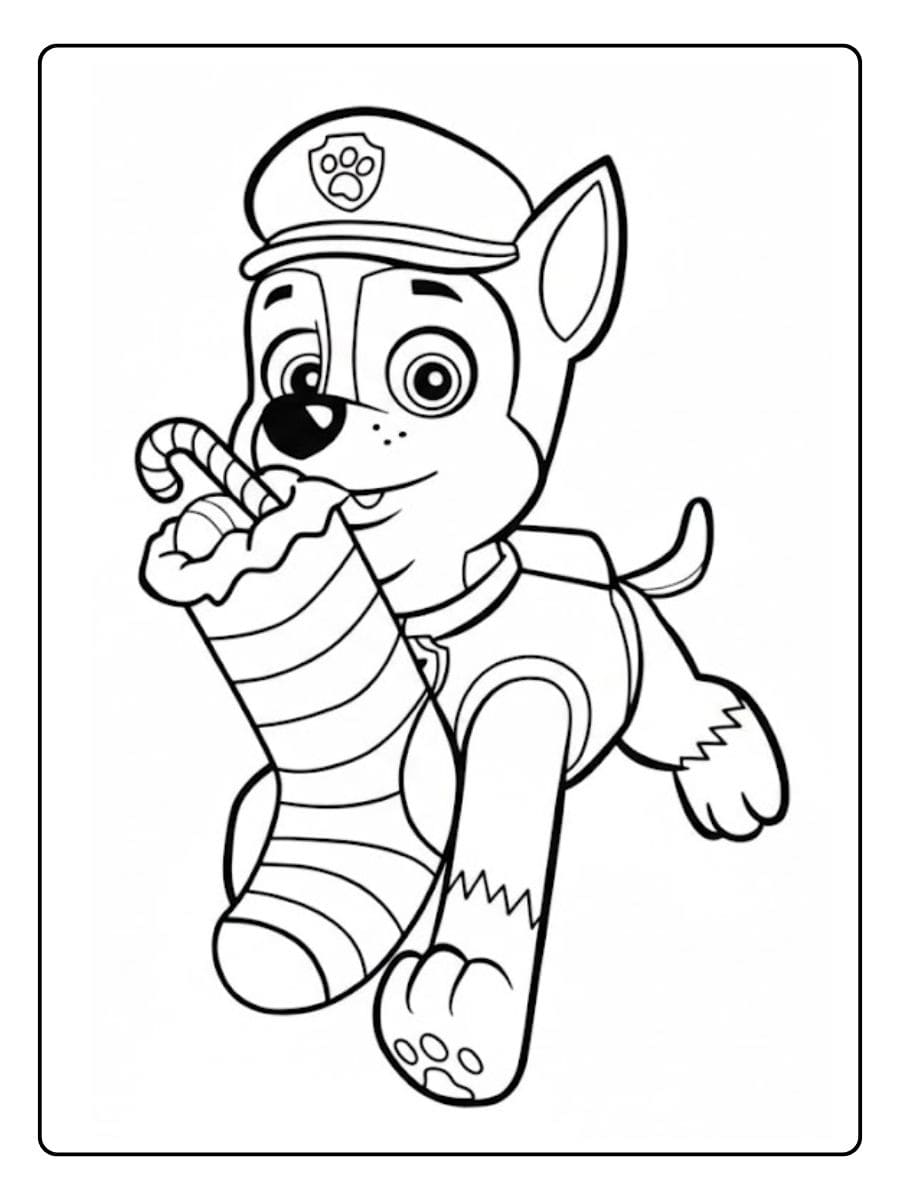 Coloriage Pat' Patrouille Noël Chiots et Cadeaux de l'Hiver