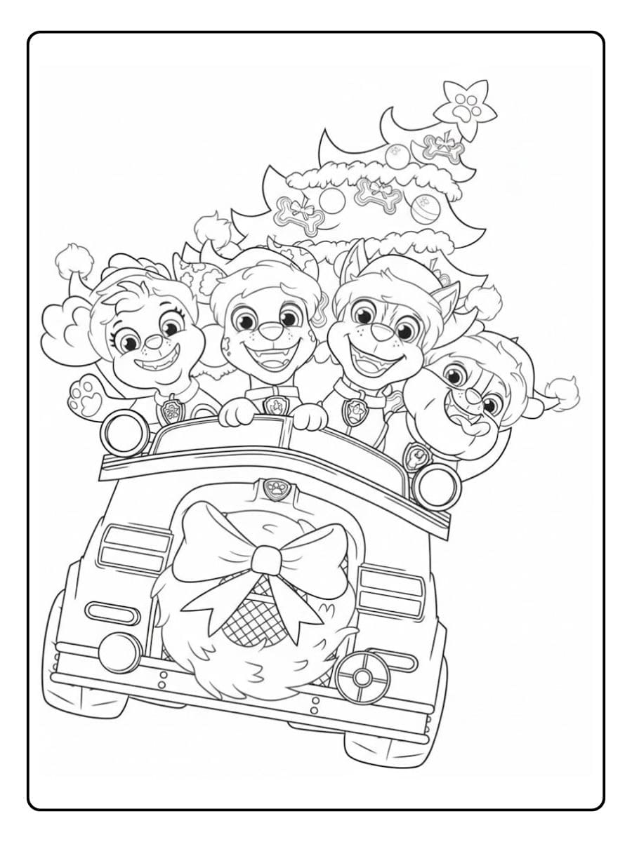 Coloriage Pat Patrouille Noël Les Chiots Célèbrent les Fêtes