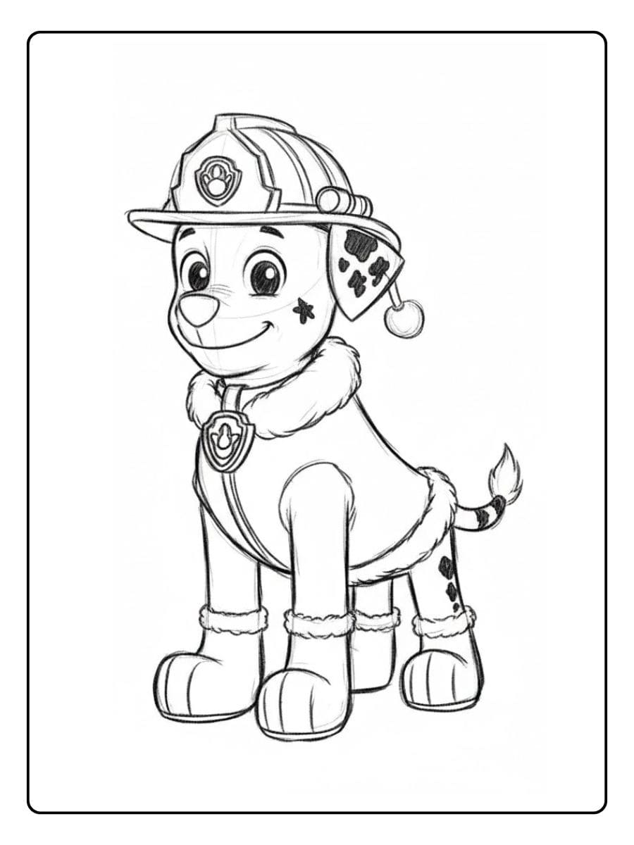 Coloriage Pat Patrouille Noël Marshall le Pompier en Habit de Fête