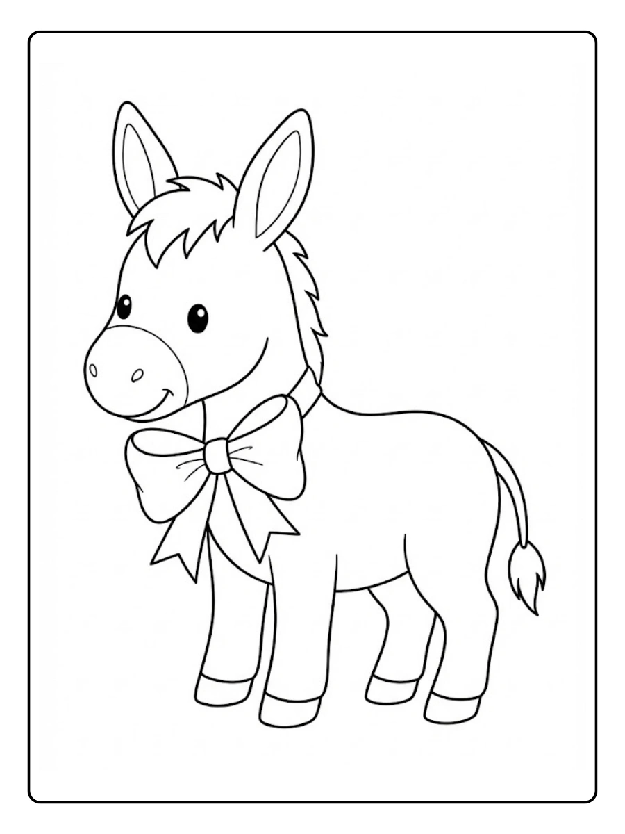 Coloriage Petit âne bébé avec un nœud autour du cou