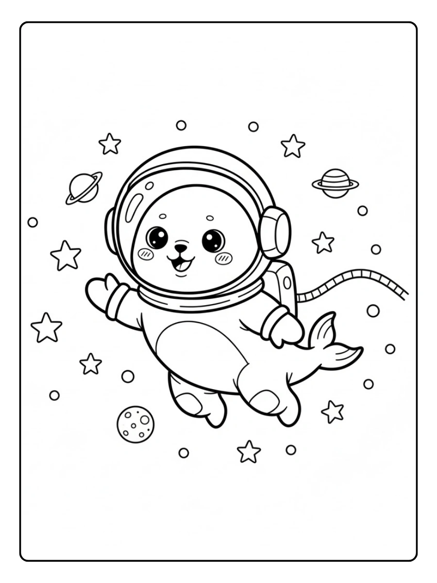 Coloriage Phoque astronaute